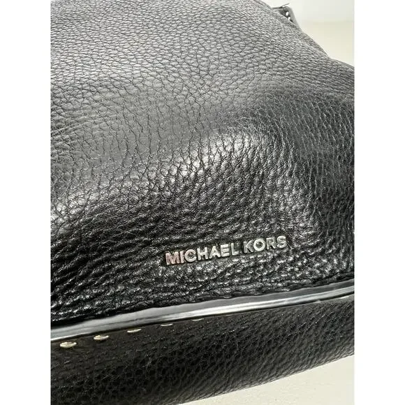 Michael Kors Handbag Astor Studded Black Leather Shoulder Bag Slouchy - Picture 13 of 16